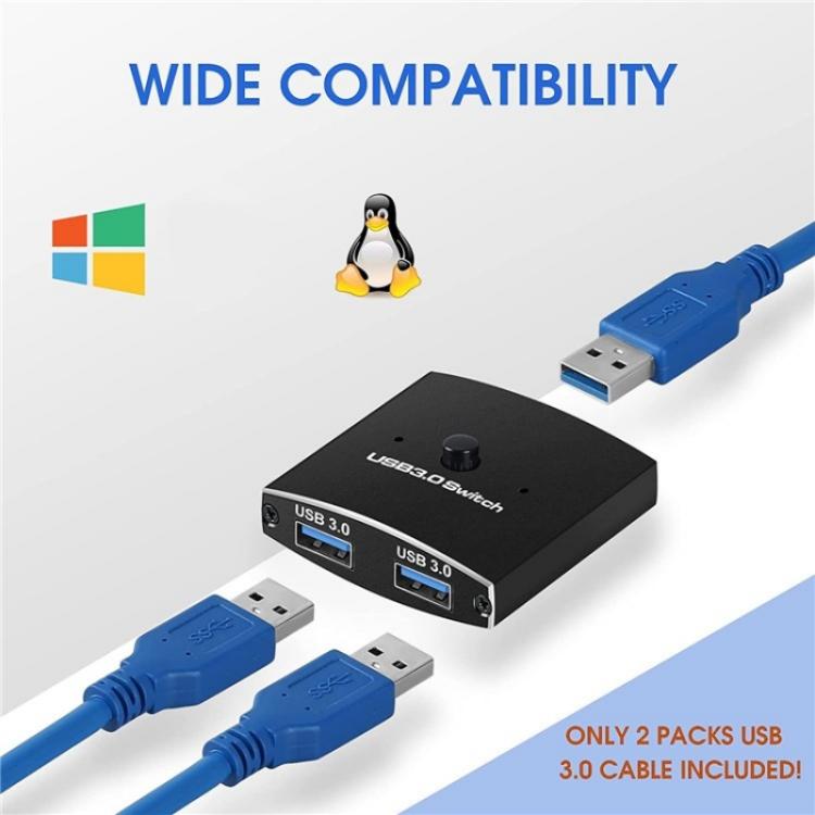 موزع مشاركة الطابعة USB 3.0 ثنائي الاتجاه، مدخل واحد ومخرجان، U3