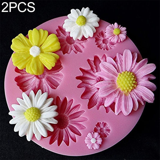 2 PCS 3D Flower Silicone Molds Fondant Craft Cake Candy Chocolate Ice Pastry Baking Tool(Pink)