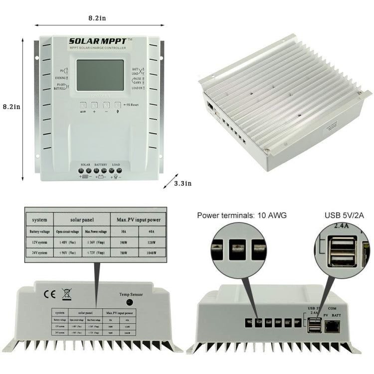 وحدة تحكم شحن الطاقة الشمسية MPPT P60 60A 12V/24V مع خاصية التعرف التلقائي