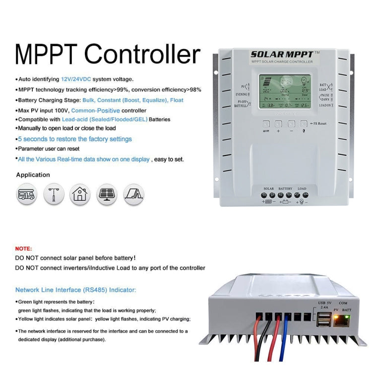 وحدة تحكم شحن الطاقة الشمسية MPPT P60 60A 12V/24V مع خاصية التعرف التلقائي