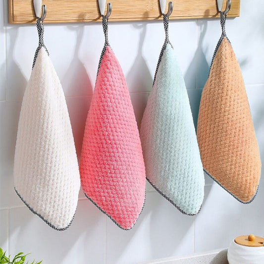 4pcs Hand Towel Hangable Dishcloth Kitchen Rag Non-Stick Oil Absorbent Towel(Color Random Delivery)