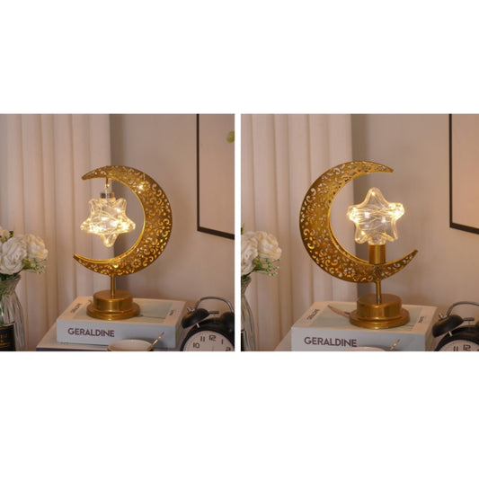 LED Wrought Iron Moon Shape Atmosphere Bedroom Table Lamp(Moon Star)