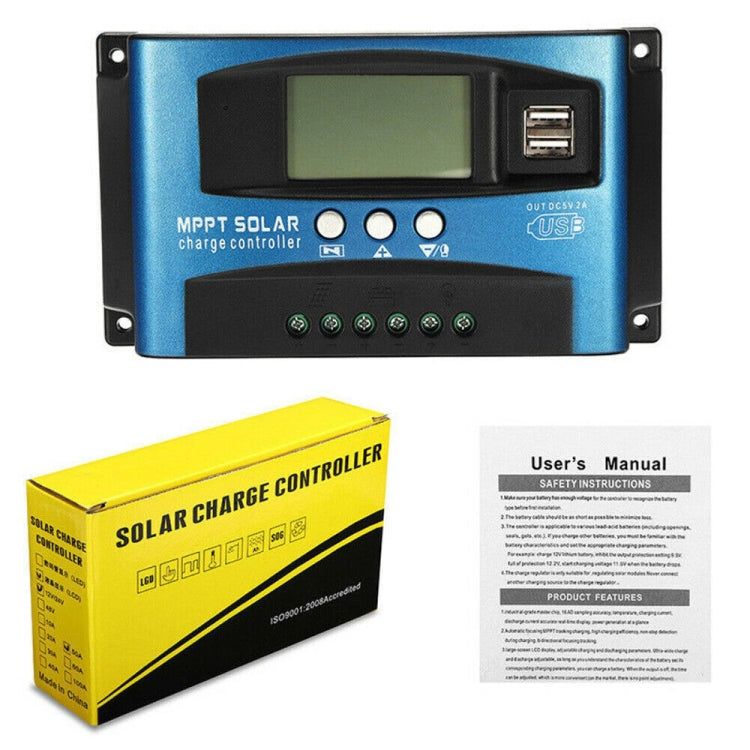 YCX-003 30-100A Solar Charging Controller with LED Screen & Dual USB Port Smart MPPT Charger, 12/24V 30A, 12/24V 40A, 12/24V 50A, 12/24V 60A, 12/24V 100A, 12/24/36/48/60V 40A, 12/24/36/48/60V 100A, 12/24/36/48/60V Wifi 100A