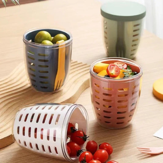 600ml Fruit and Veggie Snack Cup with Lid and Fork Airtight Leak-proof Salad Box