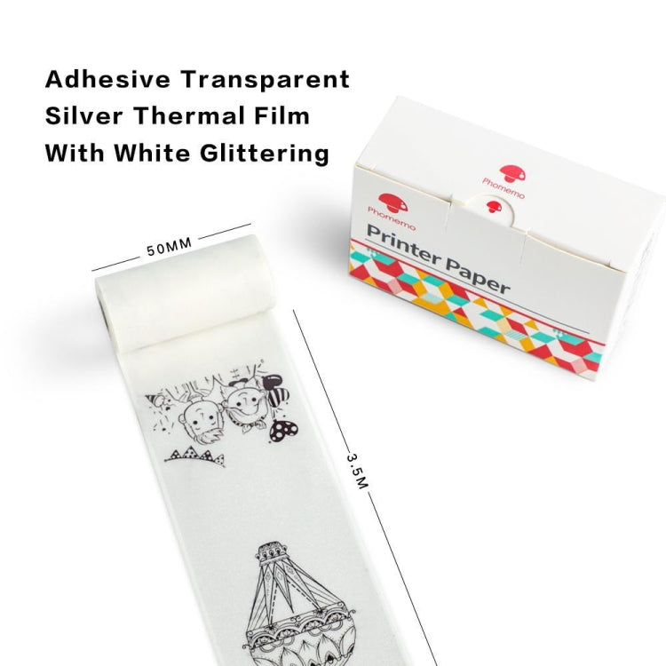 For Phomemo M02 / M02S / M02Pro 3rolls /Pack 53mm Anti-Dry Glue Thermal Labels, White Glitter Full Transparent Bottom