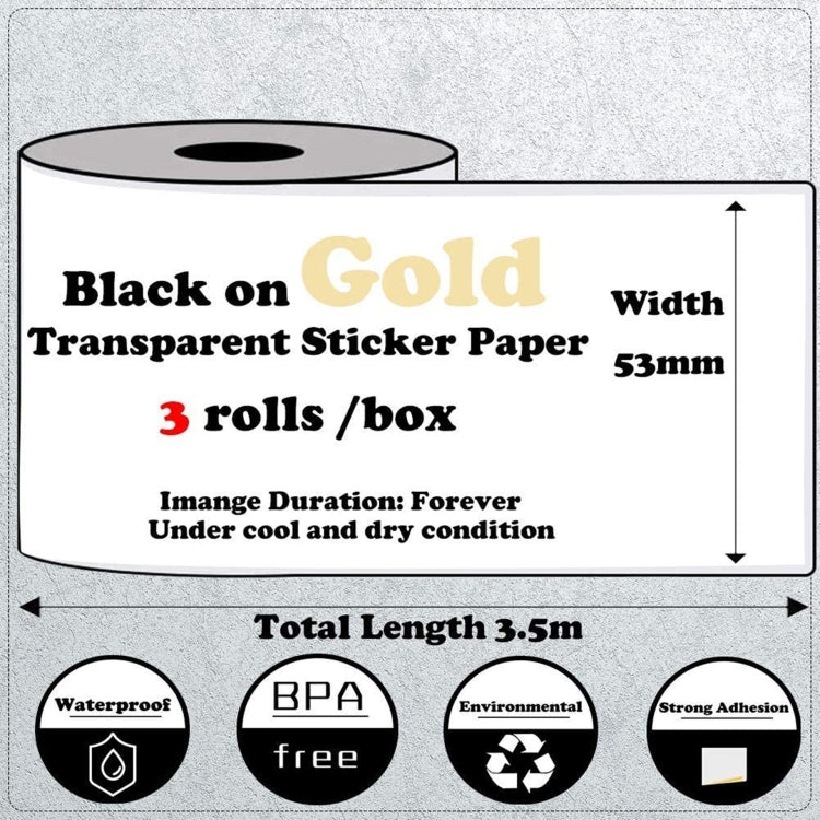 For Phomemo M02 / M02S / M02Pro 3rolls /Pack 50mm Thermal Label Printing Paper For Sticker Printer With Black Letter On Gold Powder Background, Gold Powder Bottom