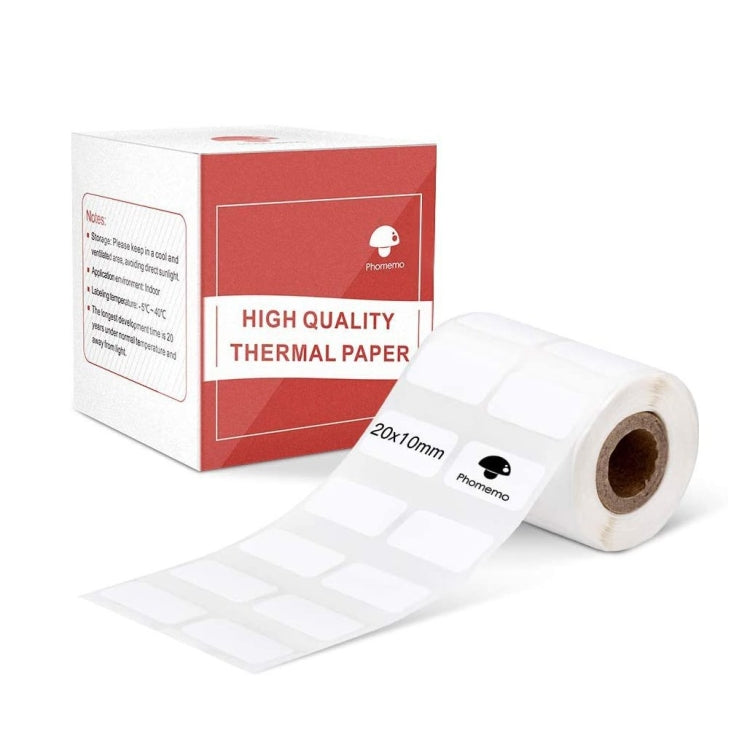 For Phomemo M110 / M200 600pcs /Roll 20x10mm Square Self-Adhesive Thermal Labels on White Background, 600pcs /Roll 20x10mm