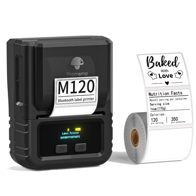 Phomemo M120 Label Maker Barcode Printer Bluetooth Thermal Label Machine, Black, White, Orange