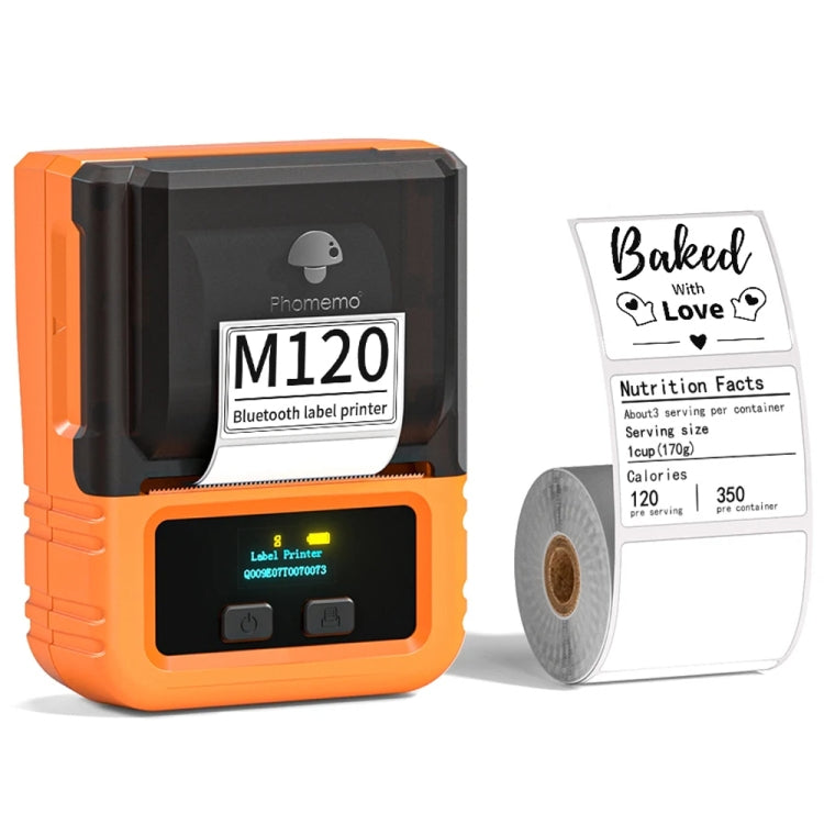 Phomemo M120 Label Maker Barcode Printer Bluetooth Thermal Label Machine, Black, White, Orange