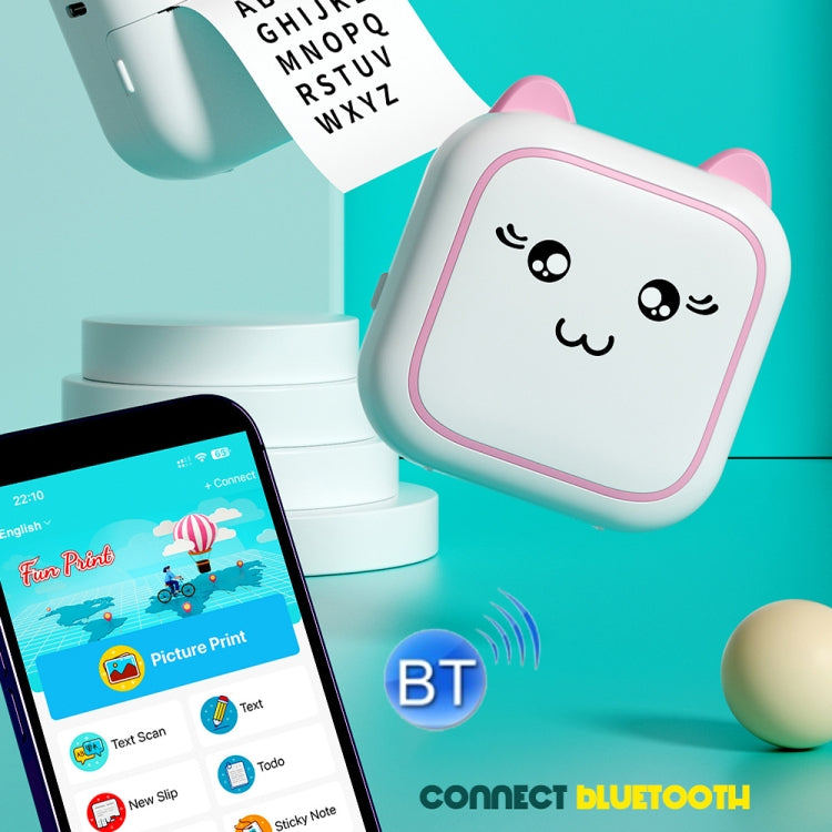 طابعة صور حرارية محمولة بتقنية البلوتوث M5 Mini Cartoon، باللون الأزرق والوردي