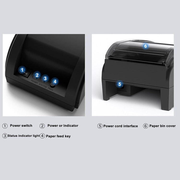 طابعة حرارية لإيصالات الطلبات الخارجية بمنفذ USB مقاس 58 مم، إصدار كمبيوتر + بلوتوث محمول، قابس أمريكي، قابس بريطاني، قابس أوروبي