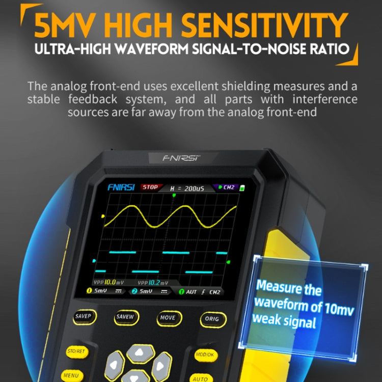 FNIRSI 2 In 1 Small Handheld Fluorescence Digital Dual-Channel Oscilloscope, US Plug, Yellow, Blue