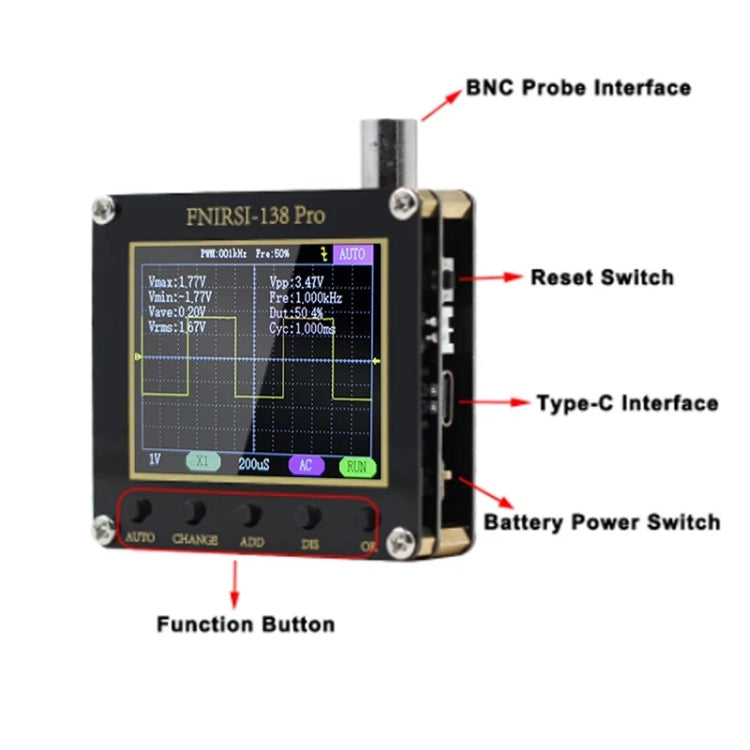 FNIRSI Handheld Small Teaching Maintenance Digital Oscilloscope, Standard Without Battery, Upgrade Without Battery