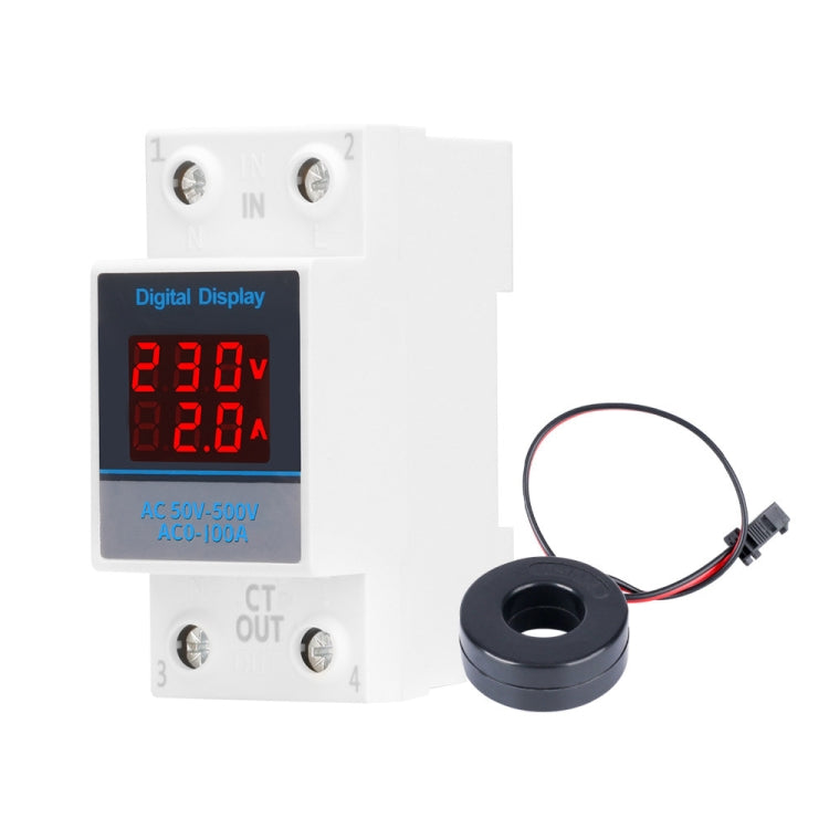 SINOTIMER SDM002 Household DIN Rail Single-Phase AC Dual Display Voltage And Current Meter, 63A Build-In Intestinal Sensor, 100A External Intestinal Sensor