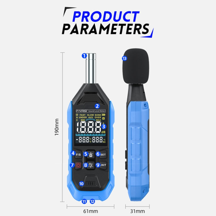 FNIRSI Noise Decibel Meter Home Volume Detector, Blue