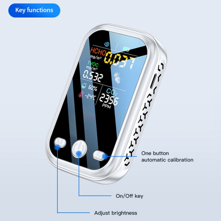 5 In 1 Air Quality Monitor TVOC HCHO CO2 Detector Temperature Humidity Tester, D7