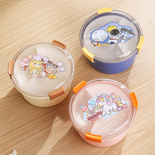 1100ml Cartoon Round Microwaveable Bento Box Outdoor Student Lunch Box