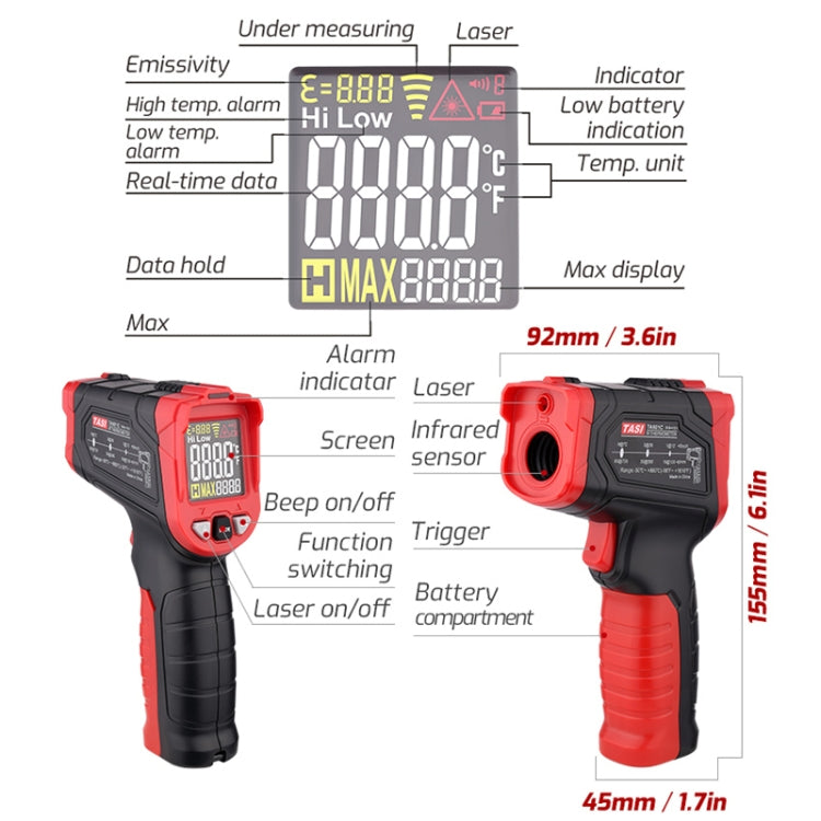 Infrared Thermometer Electronic Color Screen Thermometer, TASI TA601B -50-680 Degrees Celsius, TASI TA601C -50-880 Degrees Celsius