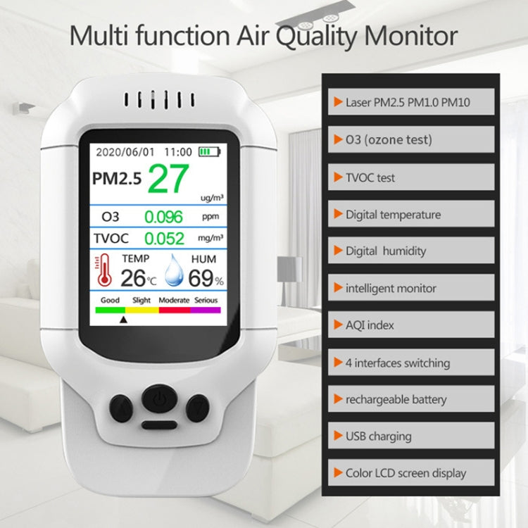 8-In-1 Air Quality Detector PM2.5 / PM1.0 / PM10 / HCHO / TVOC / O3 / Temperature / Humidity Monitor, DM502-O3