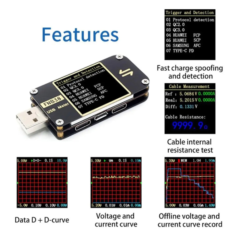 FNIRSI FNB38 USB Voltage And Current Meter Capacity Fast Charging Protocol Tester, FNB38