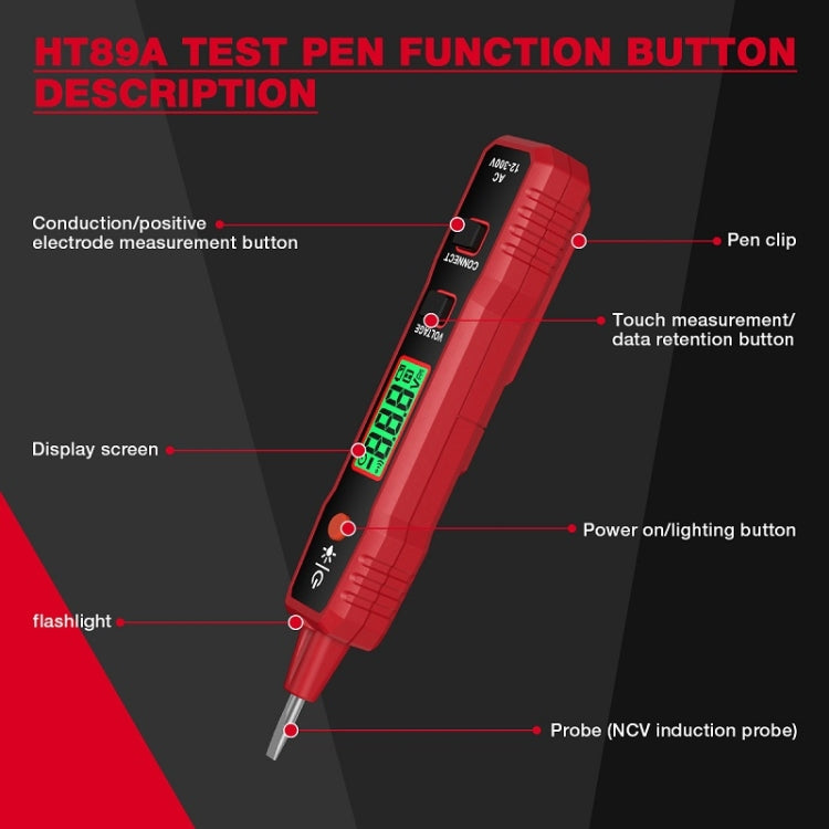 قلم اختبار عالي الحساسية بشاشة LCD رقمية من HABOTEST، مع إنذار صوتي وضوئي، HT89A