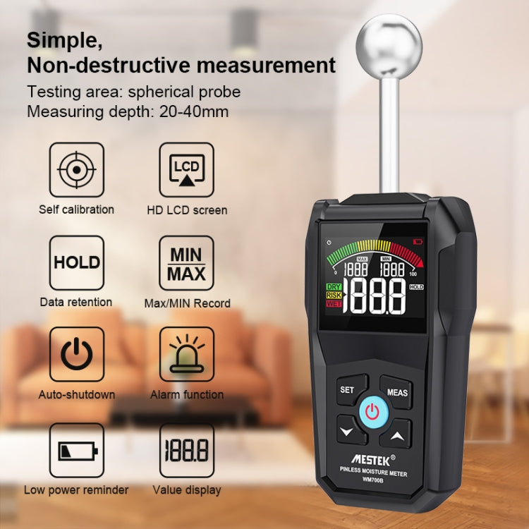 MESTEK WM700B Non -Contact Wood Moisture Detector With LCD Screen Alarm Function