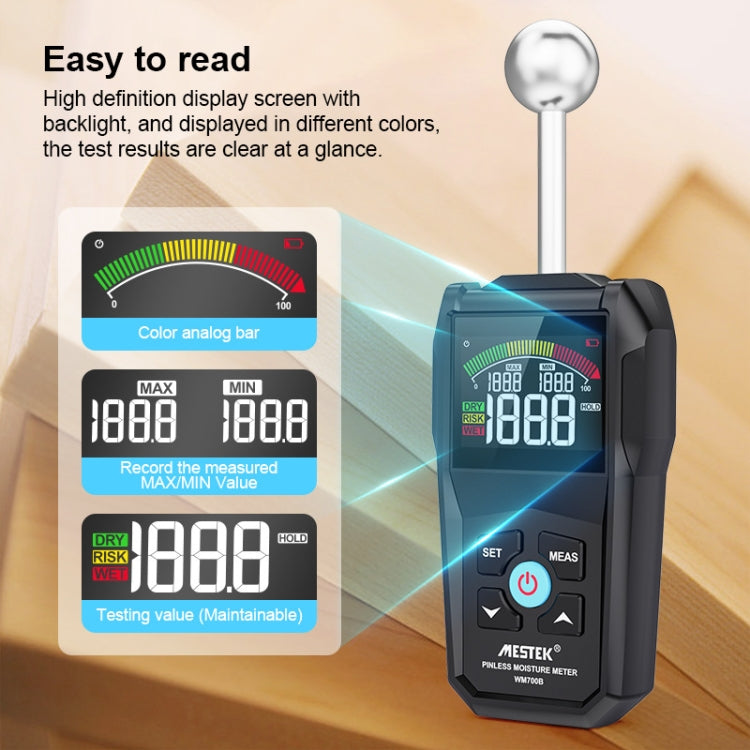 MESTEK WM700B Non -Contact Wood Moisture Detector With LCD Screen Alarm Function