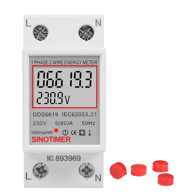 عداد طاقة أحادي الطور DDS6619 80A 230V Din Rail عداد جهد تيار عداد طاقة، بدون إضاءة خلفية، مع إضاءة خلفية