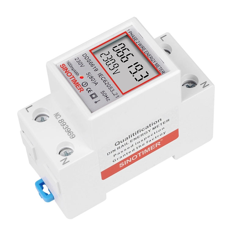 عداد طاقة أحادي الطور DDS6619 80A 230V Din Rail عداد جهد تيار عداد طاقة، بدون إضاءة خلفية، مع إضاءة خلفية