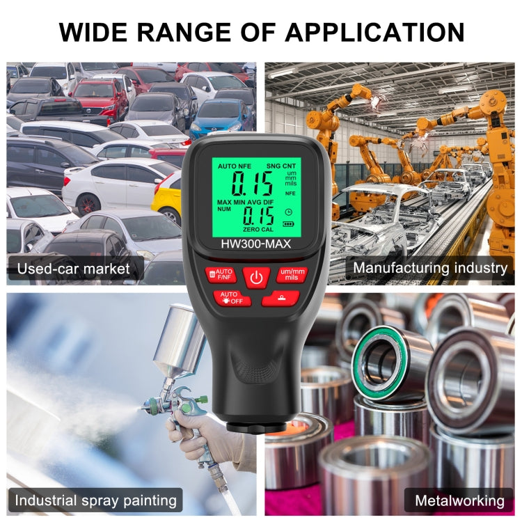 جهاز اختبار سمك الطلاء HW300-MAX المضاد للانزلاق، أبيض، أسود