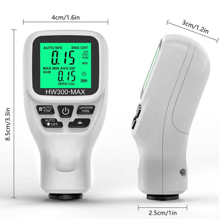 جهاز اختبار سمك الطلاء HW300-MAX المضاد للانزلاق، أبيض، أسود