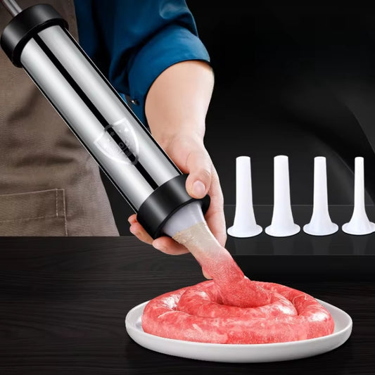 Stainless Steel Sausage Stuffer Tool Hand Operated Meat Sausage Maker With 4pcs Nozzle