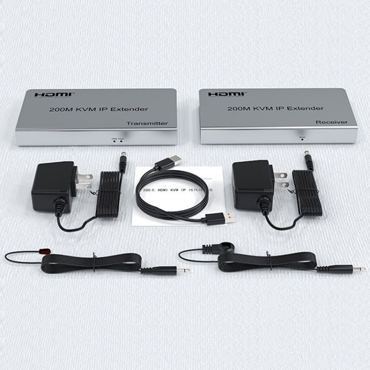 KVM 200m HDMI IP Extender RJ45 Network Cable Video Extender, Transmitter+Receiver, US Plug, 200m