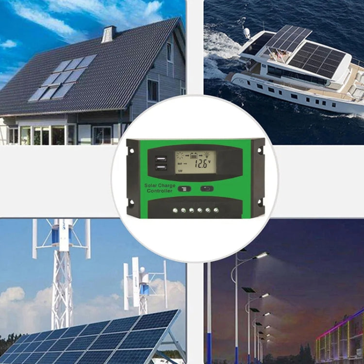 12V/24V Solar Charge And Discharge Controller Dual USB Port LCD Solar Cells Panel Charge Regulator, 10A, 20A, 30A