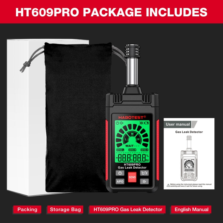 كاشف تسرب غاز الميثان القابل للاشتعال من هابوتيست، HT609PRO