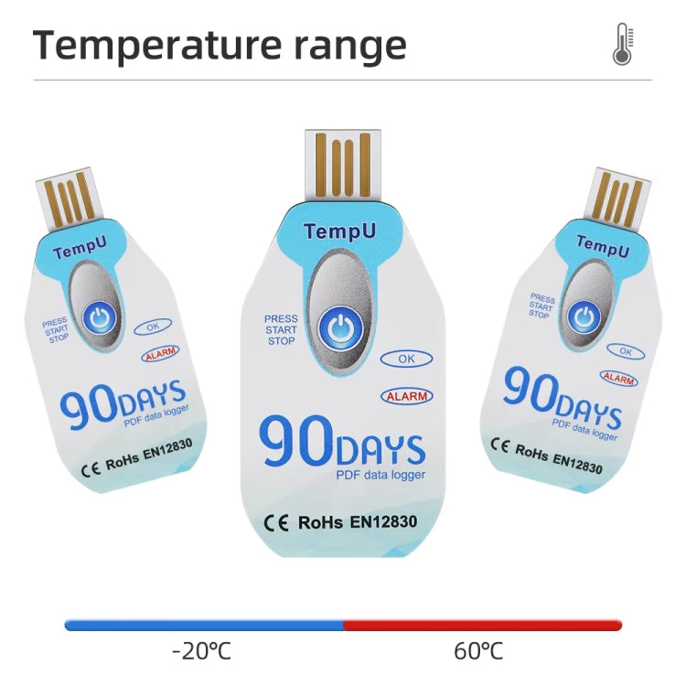 مسجل درجة الحرارة TempU القابل للاستخدام مرة واحدة لمركبات النقل المبردة، 30 يومًا، 60 يومًا، 90 يومًا