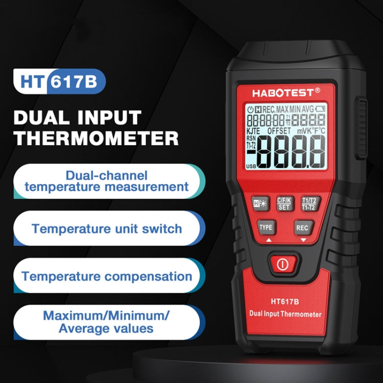 HABOTEST HT617B Digital Dual Channel Thermocouple Thermometer