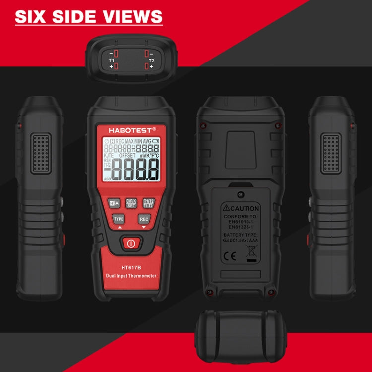 HABOTEST HT617B Digital Dual Channel Thermocouple Thermometer