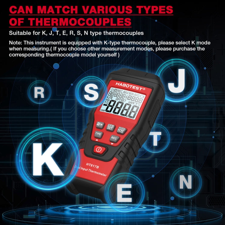 HABOTEST HT617B Digital Dual Channel Thermocouple Thermometer