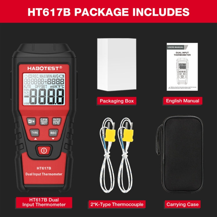 HABOTEST HT617B Digital Dual Channel Thermocouple Thermometer