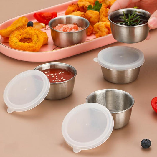 40ml Stainless Steel Sauce Cup With Plastic Lid Sealed Leak-Proof Dipping Dish Seasoning Dish