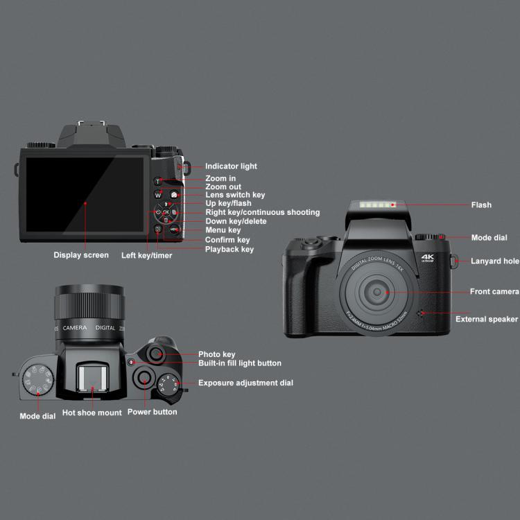 FSD-W5 4-Inch Touch Screen WiFi Transmission 4K HD Digital Camera Student Photo SLR, FSD-W5