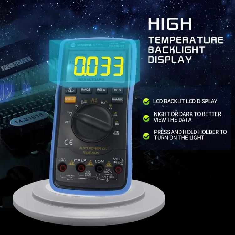 جهاز قياس متعدد رقمي بشاشة LCD، قياس عالي الدقة للسعة والجهد والتيار، SUNSHINE DT-17N