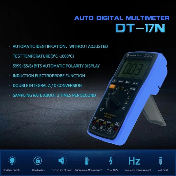 جهاز قياس متعدد رقمي بشاشة LCD، قياس عالي الدقة للسعة والجهد والتيار، SUNSHINE DT-17N