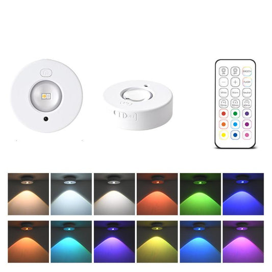 RGB Magnetic Puck Light Rechargeable LED Under Cabinet Light With Remote Control
