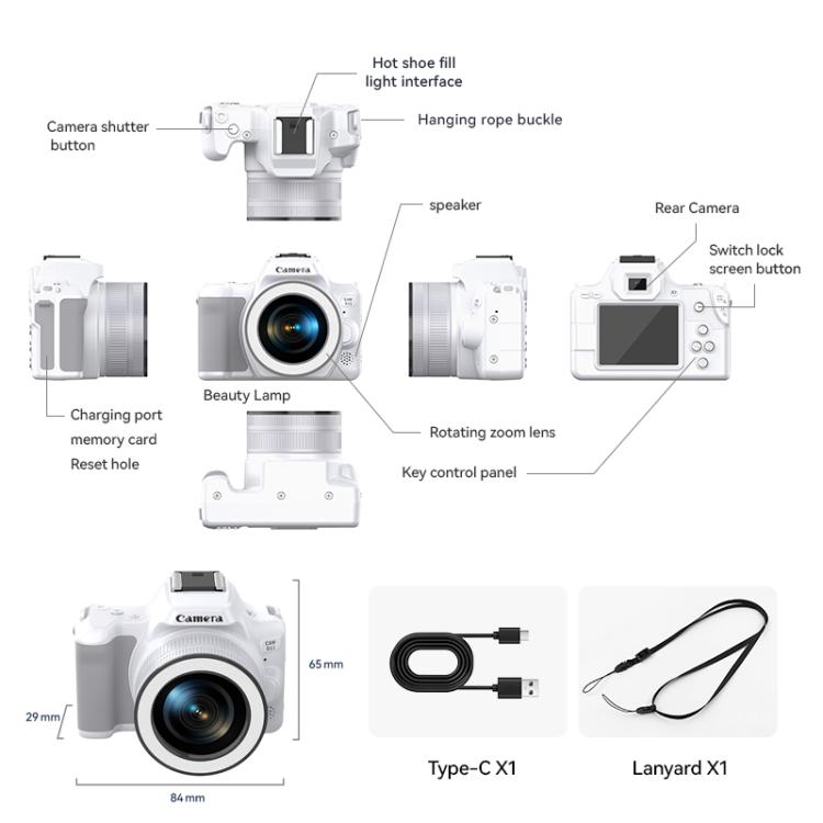 48 Million Pixel 2K Ultra HD Mini Digital Portable Camera, Black, White, White+Fill Light, Black+Fill Light