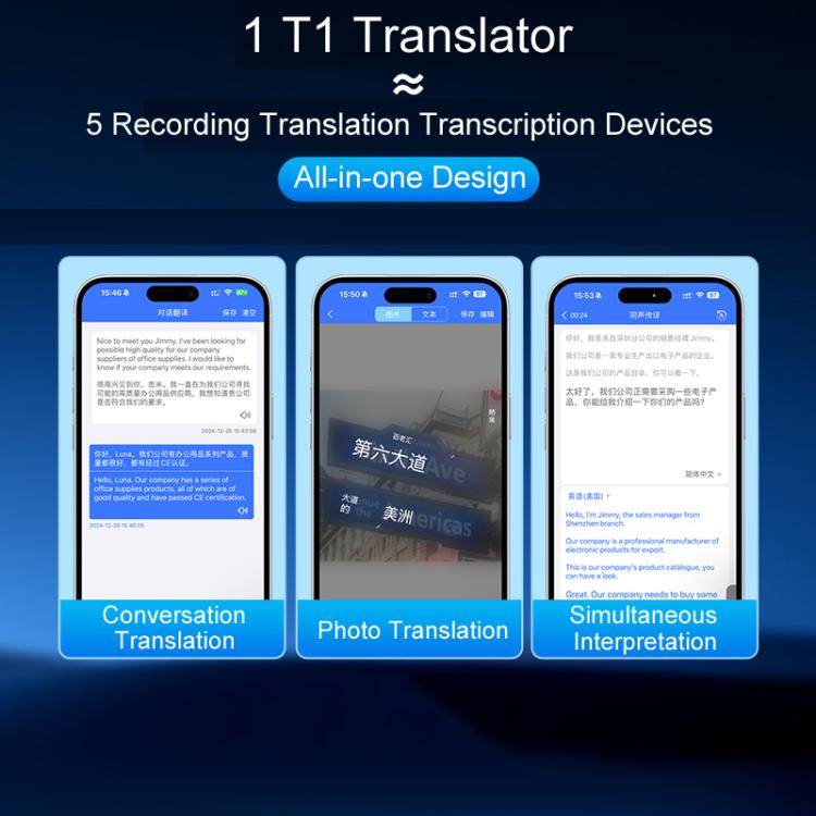 T1 AI Large Model Slim Card Magnetic Translator Audio Transcription Equipment