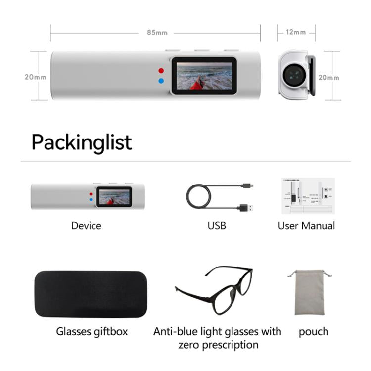 HD 2.7K FPV Eyeglasses Camera 0.96 inch IPS Color Screen Convenient Shooting