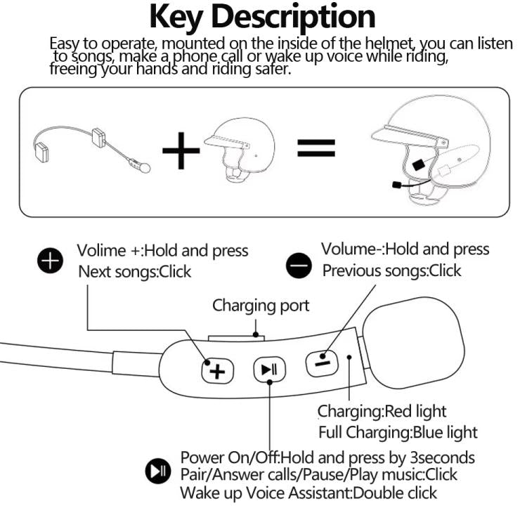 TW2S IPX5 Waterproof Noise Reduction Helmet Bluetooth Headset