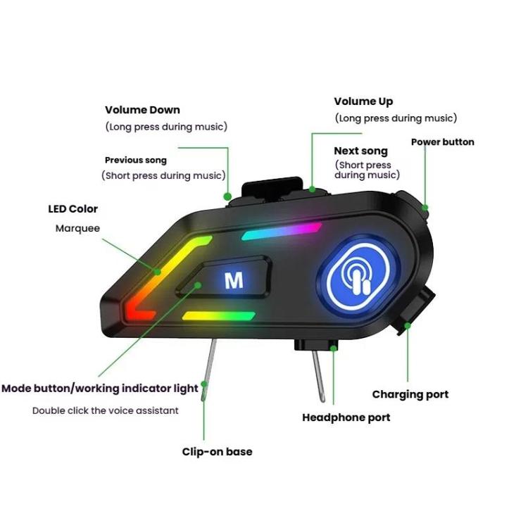 C5 IPX7 Waterproof Outdoor Cycling Noise Reduction Helmet Bluetooth Headset, Soft Mic, Hard Mic, Soft and Hard Mics